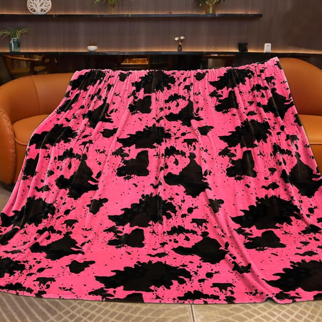 King Size Throw Blanket for Bed Pink Cow Print Blanket Lightweight Warm Fuzzy Soft Fleece Bedding for Bedroom Living Room Gifts for Women 50"x60"