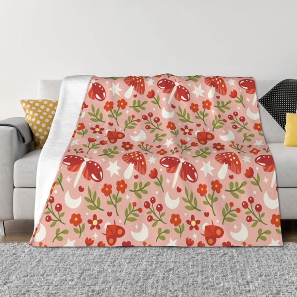Balery Dragonfly Mushroom Manta de Franela con Dibujo, Lujo Ultra Suave y Cálido, Antipelusa y Resistente a las Arrugas para Cama, Sofá, Camping -80"x60"