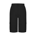 thumbnail image 3 of Women's Cargo Shorts with Multi Pockets Zip Button-Fly Side Elastic High Waist Wide Leg Summer Long Shorts (S, Black), 3 of 7