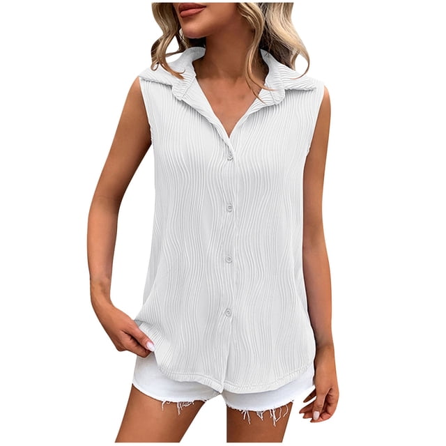 FAIWAD Women Sleeveless Button Down Tank Tops Textured Collared Blouses Loose Casual Shirt Basic Summer Tops