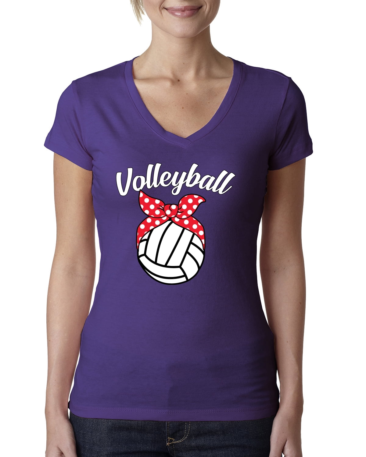 Wild Bobby, Volleyball Mom Cute Bow Ribbon Ball, Mother's Day, Women Junior  Fit V-Neck Tee, Purple Rush, 2XL - Walmart.com