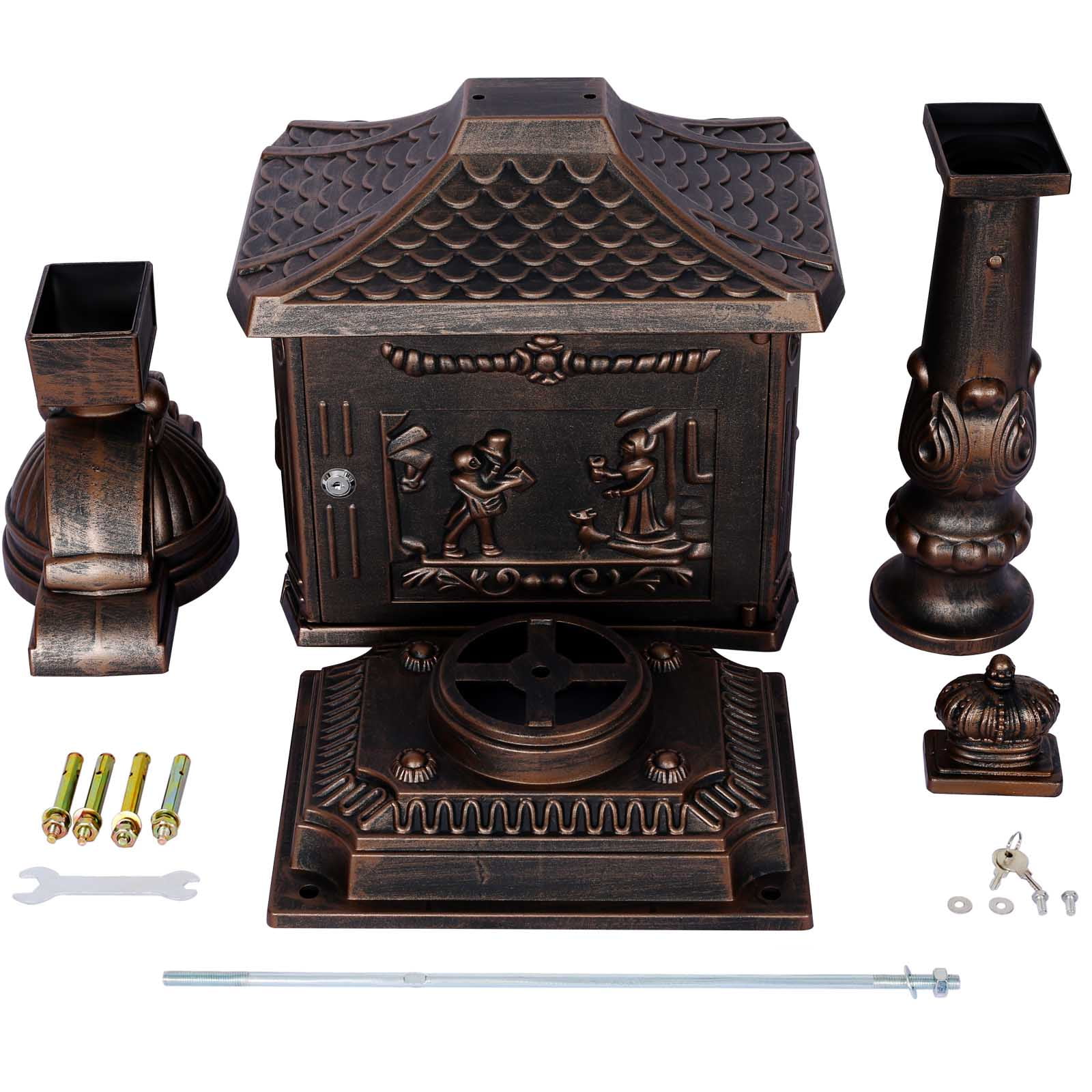 BARONAGE Cast Aluminum Mail Box, Postal Box , Mailbox and Post Kit，Mailbox Color Bronze