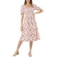 thumbnail image 1 of Vestido Midi de Mujer INSPIRE CHIC con Cuello Cuadrado, Mangas Cortas Abullonadas, Floral, Primavera Verano, Beige, 2XL, 1 of 6
