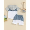 thumbnail image 3 of vera natura Toddler Boys Shorts Sets Short Sleeve Hooded Tops and Drawstring Contrast Color Shorts Sets, 3 of 8