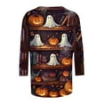 thumbnail image 4 of Oplxuo Funny Pumpkin Print Shirts for Women Halloween Spooky Skull Witch Graphic Tops 3/4 Length Sleeve Crew Neck Costumes, 4 of 4