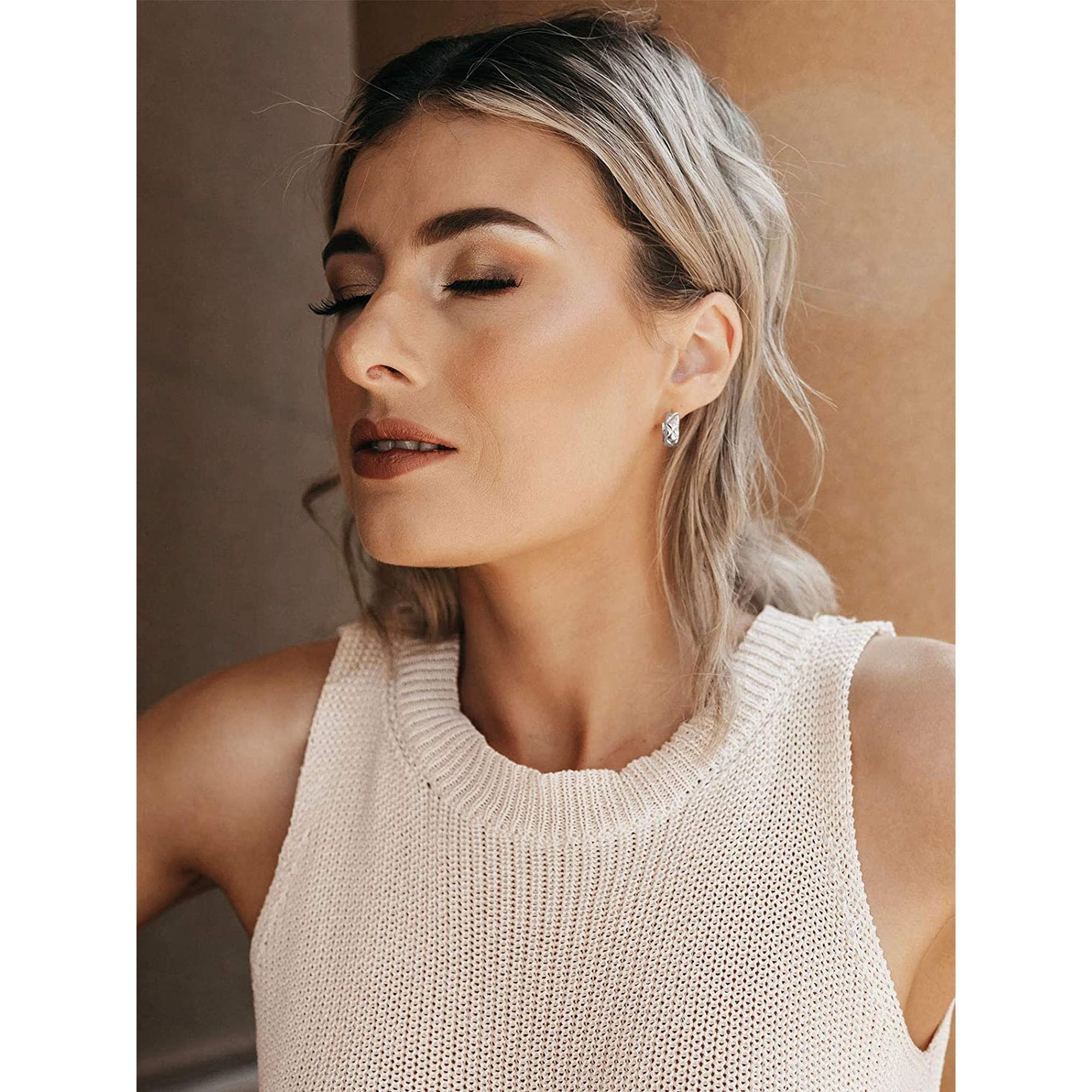 Boucles D'oreilles Créoles En Argent 925 Avec Zircones – Occasion, Style Huggie Cerclé Ovale