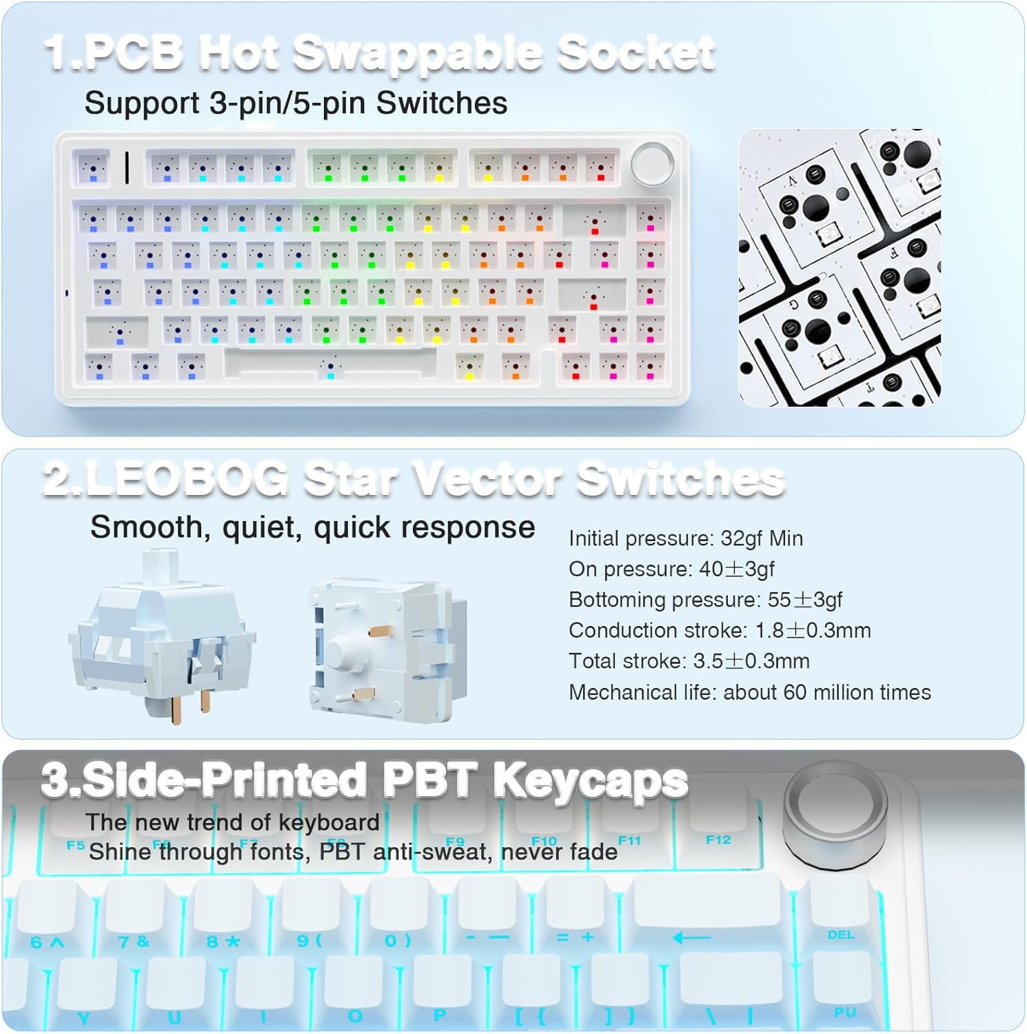 Restored AULA F75 Pro Wireless Mechanical Keyboard,75% Hot Swappable Custom Keyboard,RGB Backlit,Pre-lubed Linear Switches,Side Printed PBT Keycaps Mechanical Gaming Keyboards
