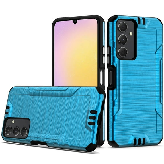 For Samsung Galaxy A25 5G Strong Tough Metallic Brush Texture Design Hybrid Dual Layers Hard PC   TPU Rubberized Silicone Cover ,Xpm Phone Case [ Blue ]