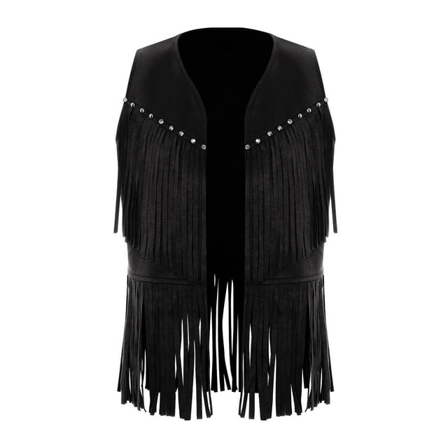 Zaldita Gilet Western Cowboy Rétro Cowgirl Hippie à Franges pour Enfants Rivets Sans Manches Veste Gilet Noir 6