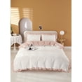 thumbnail image 3 of Move Over White Pink Ruffle Bedding Sets Queen White Pink Reversible Duvet Cover Set Washed Microfiber Pink Girls Ruffled Pattern No Filling, 3 of 8
