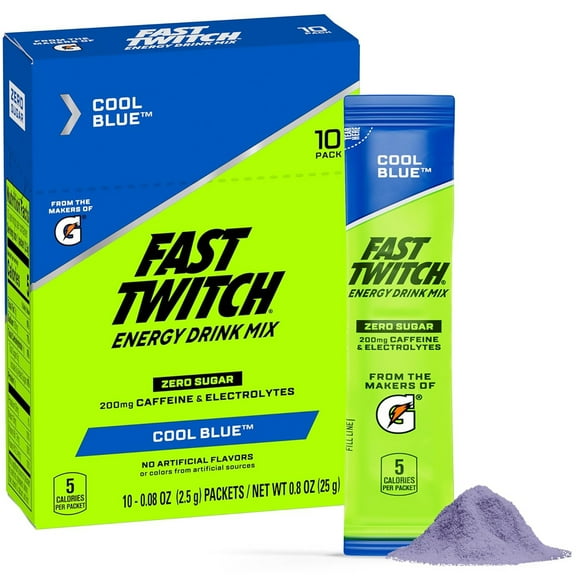 Fast Twitch by Gatorade Cool Blue Flavored Energy Powder Drink Mix, 0.08 oz, 10 Count Packets