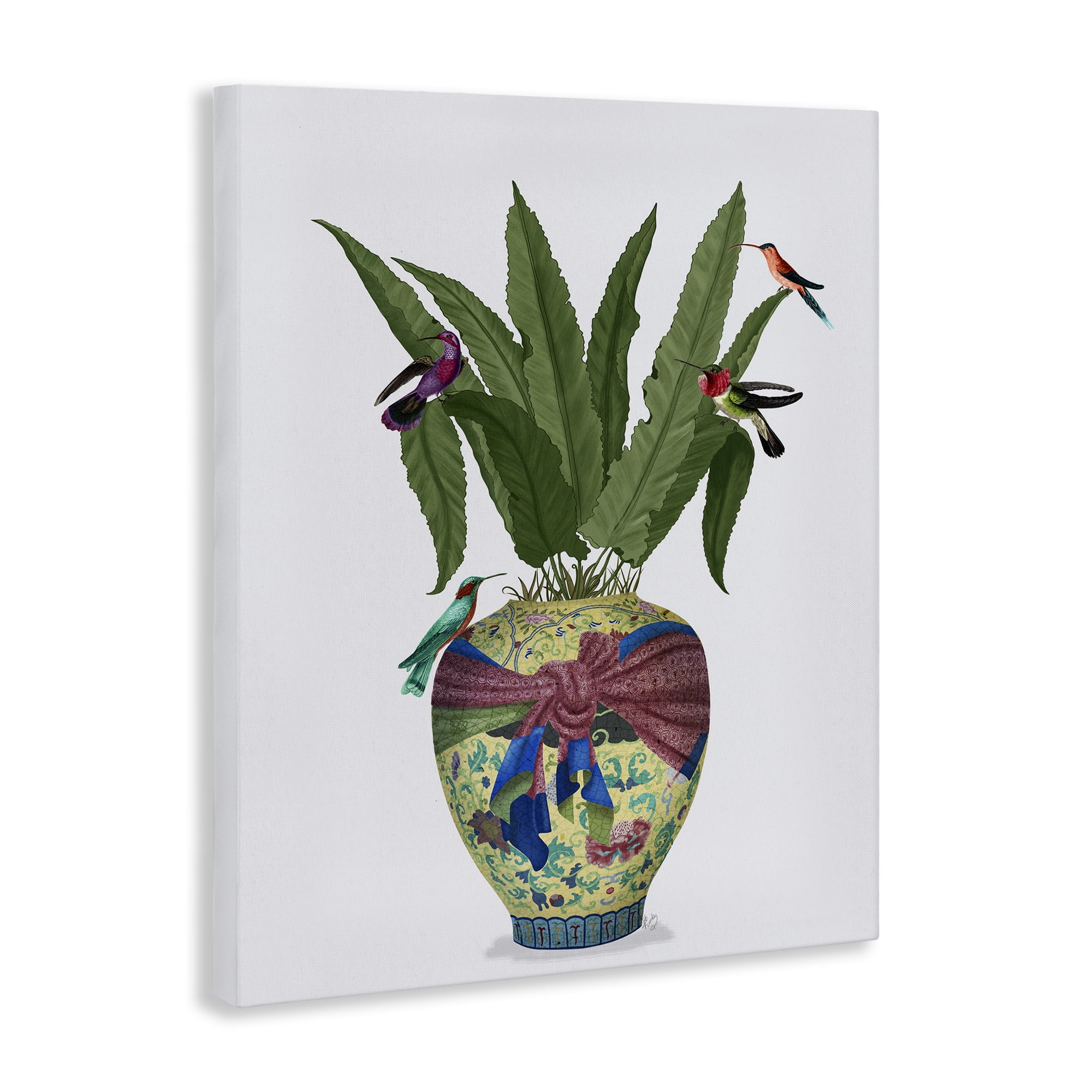 Stupell Industries Traditional Birds on Planter Botanical & Floral Painting Gallery Wrapped Canvas Art Print Wall Art, 24 x 30