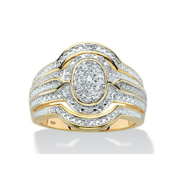 PalmBeach Jewelry Diamond Two-Tone Oval-Shaped Multi-Row Engagement Ring 1/8 TCW in 18k Gold-plated Sterling Silver