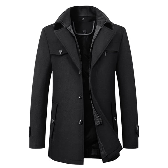 Winter Men Wool Blends Coats Slim Fit Thick Woolen Peacoat Color: Black Size: XXL