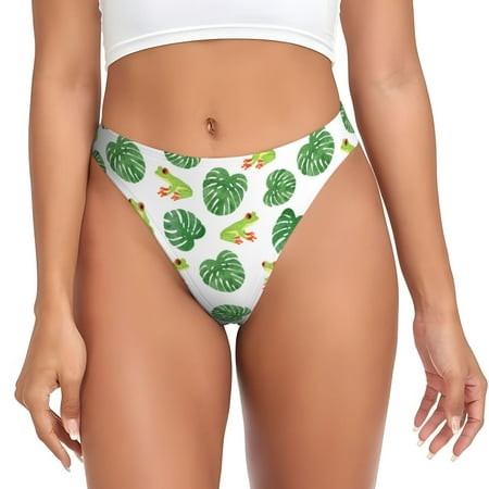 Rateoe Frogs And Tropical Leaves Pattern Seamless Women Underwear Thongs No Show Ladies Thong No Line Breathable Comfortable Panties Undies for Women-3X-Large