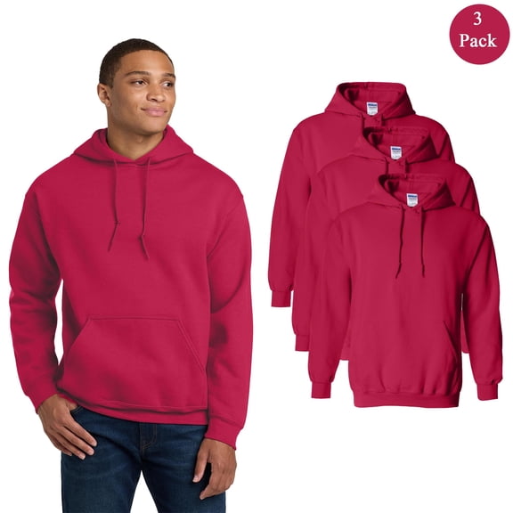 Gildan Men Heavy Blend Hooded Sweatshirt, Long Sleeve Pullover Fleece Cherry Red Hoodie, 3-Pack 3XL