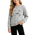 thumbnail image 4 of Spazoro Girls Crew Neck Long Sleeve Sweatshirt, Lightweight Cat Print Stretchable Breathable Casual Pullover Tops for Fall Daily School Wear Gray Size 1-2T, 4 of 6