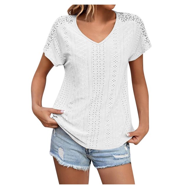Womens Blouses Summer Casual Cap Short Sleeve Tops Basic Textured Solid Color Round Neck T Shirts Blouse