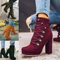 thumbnail image 5 of Heeled Boots For Women Round Toe Lace UP High Heels Boots Mid Calf Shoes, 5 of 5