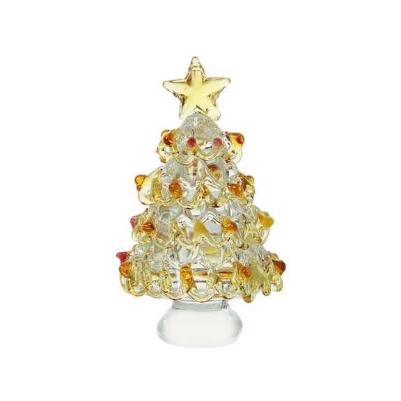 Glass Christmas Tree Gifts 2.4in Mini Yellow Crystal Christmas Trees Figurines Decor Miniature Glass Christmas Trees Ornaments with Star Topper for Tabletop Xmas Gifts Party Home