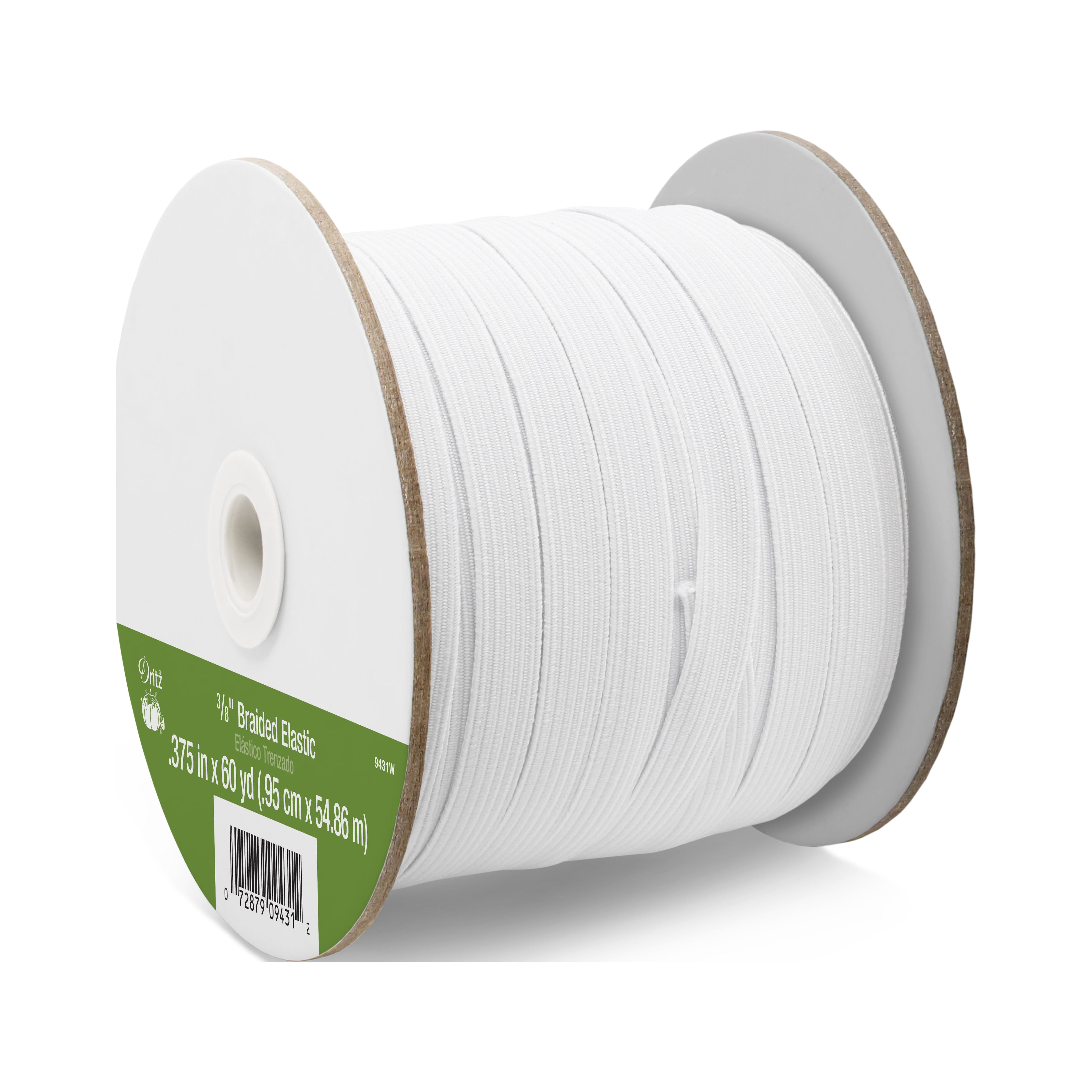 Dritz 3/8" Braided Elastic, White, 60 yd