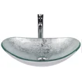 thumbnail image 4 of ELECWISH Bathroom Sink and Faucet Combo Artistic Tempered Glass Vessel Sink Basin Washing Bowl Set, Cabinet Countertop Sink with Chrome Faucet Pop-up Drain (Oval), 4 of 8