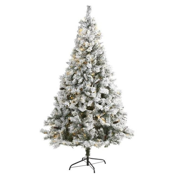 7 ft. Flocked White River Mountain Pine Artificial Christmas Tree with Pinecones & 350 LED Lights