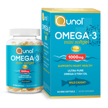 Qunol Mini Omega-3 Fish Oil (60 count) Heart  Support With 1000mg Wild Caught Omega-3 ty s (Including EPA & DHA)