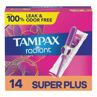 Tampax Radiant Tampons with LeakGuard Braid, Super Plus Absorbency, 14 Count