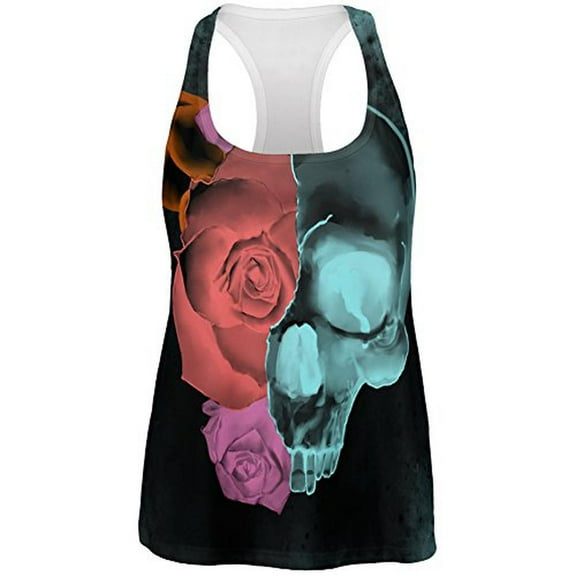 Blooming Flowers Skull XRay All Over Womens Racerback Tank Top