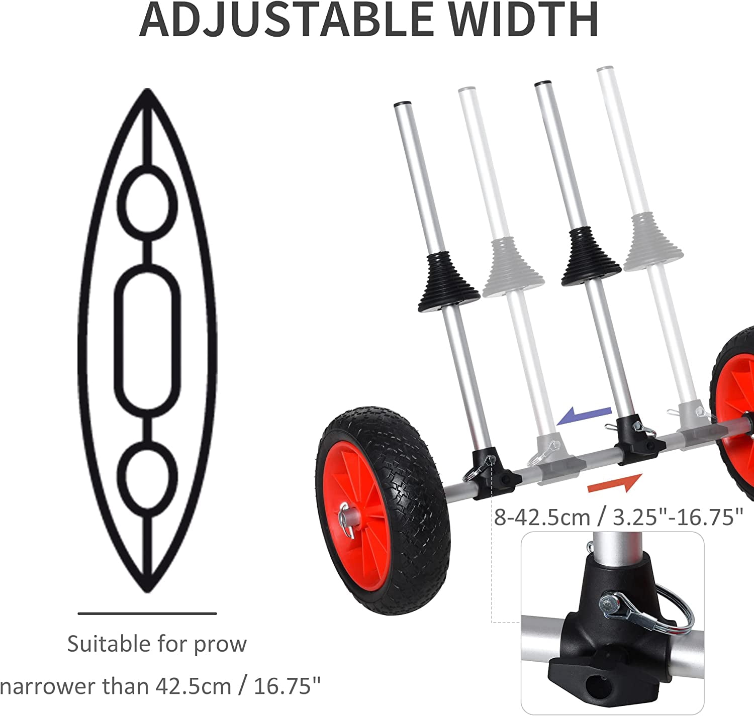 Neatifyes Kayak Cart, Trolley Trailer Kayak Wheels with Strong Aluminum Frame, Adjustable Width Crossbar, & Large Tires