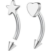 Heart Piercing Jewelry Titanium Eyebrow Rings Star Vertical Labret Lip Jewelry 16G Curved Barbells Daith Earrings for Women Men (10mm)