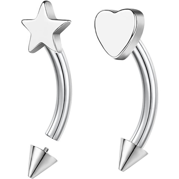 Heart Piercing Jewellery Titanium Eyebrow Rings Star Vertical Labret Lip Jewellery 16G Curved Barbells Daith Earrings for Women Men (10mm)