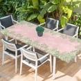 thumbnail image 2 of Pink Leaves Table Cloths for 8 Foot Rectangle Tables, Green Summer Botanical Pastoral Patio Waterproof Elastic Fitted Tablecloths, Washable Rectangular Table Cover for Camping, 2 of 8