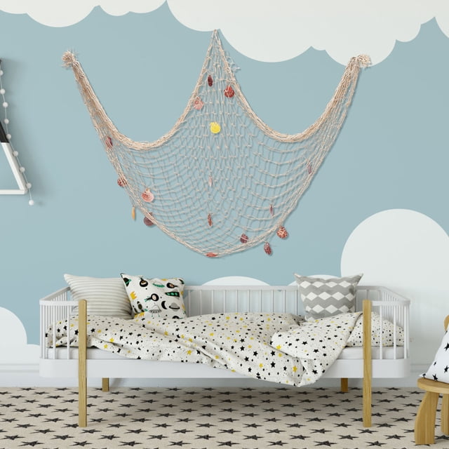 SKISUNO Pared Fishing Net Decorativa Con De Y Adornos De Conchas Náuticas