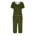 thumbnail image 3 of XuJwPNcy Two Piece Sets for Women V Neck Short Sleeve Tops with Capri Pants Matching Sets Clothing, 3 of 5