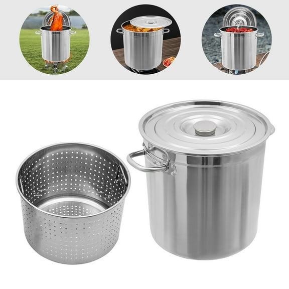 78-Qt Stainless Steel Stock Pot W/ Metal Lid Seafood Crawfish Crab Boil Pot for Parties, Outdoor Events