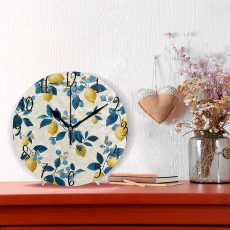 10 Quartz Indoor Wall Clock Silent Mechanism / Lemon and Blue Cottagecore