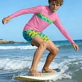 thumbnail image 6 of Cethrio Boys' Rash Guard Swimsuits, Summer Surfing Long Sleeve 2 Piece Kids Bathing Suit Pink Size 10, 6 of 6