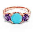 thumbnail image 2 of Gem Stone King 18K Rose Gold Plated Silver Green Turquoise and Purple Amethyst 3 Stone Engagement Ring for Women (2.95 Cttw, Gemstone, Cushion 8MM, Size 9), 2 of 5