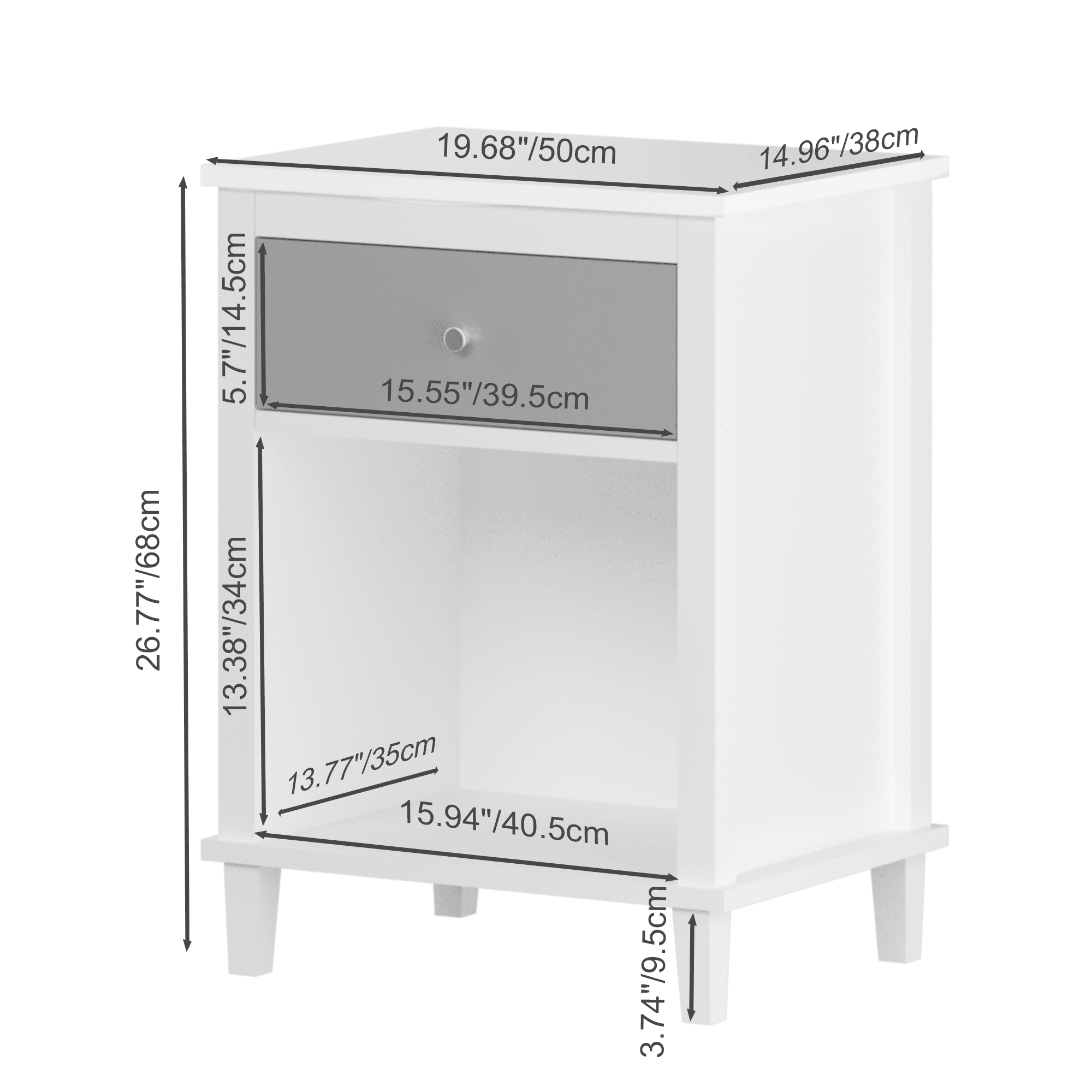 Yoneston Modern Nightstand with Drawer and Open Shelf, Simple Bedside Table for Bedroom, Kids Room, Gray