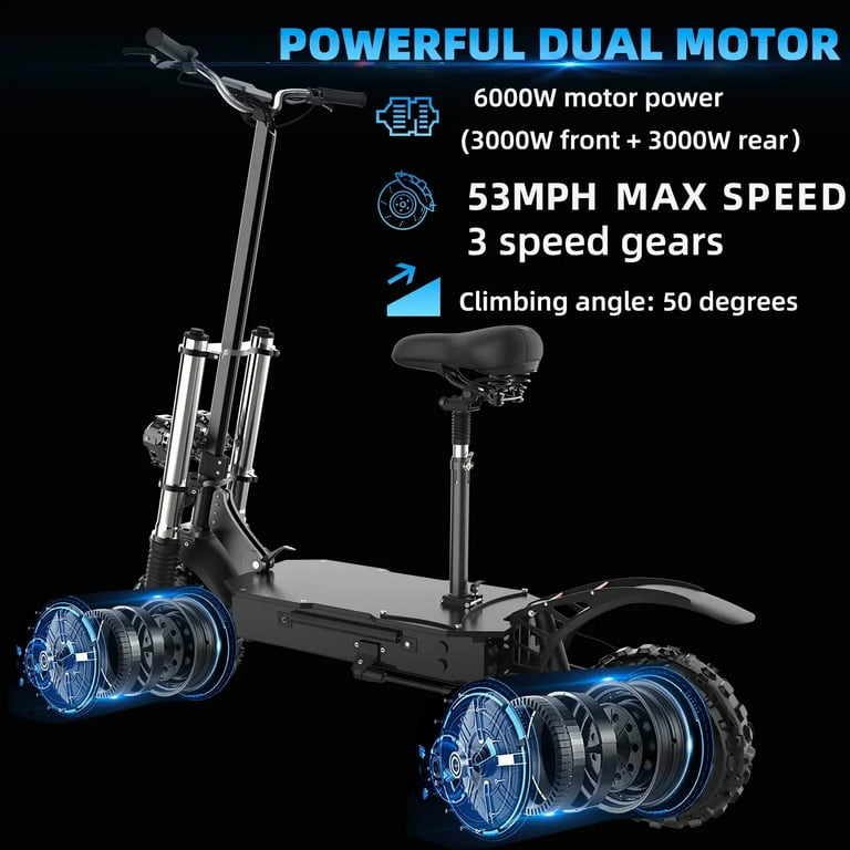 Mebike GXX60 72V 6000W Dual Motor Electric Scooter, 50MPH Off Road