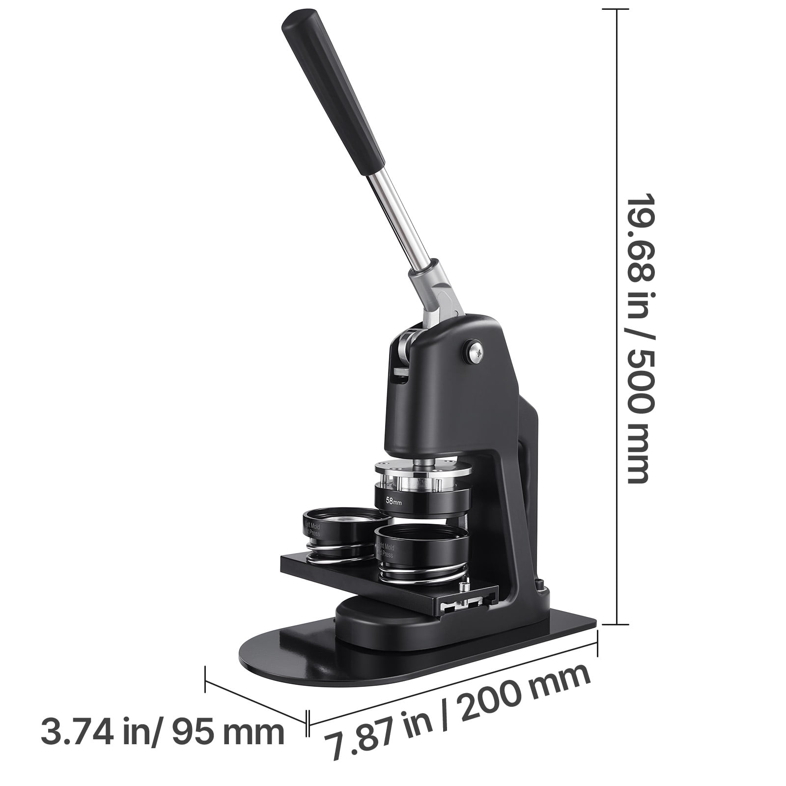 KFFKFF 3-in-1 Button Maker Machine, 1.26/2.28/2.95 inch,Plastic Pin Press with 300 Button Components, Circle Cutter, and DIY Guidebook,Sturdy Ergonomic Handle, Ideal for Custom Badges and Pins, Black