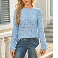 thumbnail image 6 of Amvlyk Long Sleeve Shirts for Women Solid Round Neck Loose Hollow Out Pullover Blouses Lightweight Casual Lace T-Shirts Spring Basic tops Clothes Comfy Fall Fashion Outfits 2025, 6 of 9