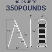 4 Step Ladder, Upgo Folding Step Stool with Extra Wide Anti-Slip Pedal, 330lbs Lightweight Portable Sturdy Steel Ladders with Handgrip for Household Kitchen Office Outdoor