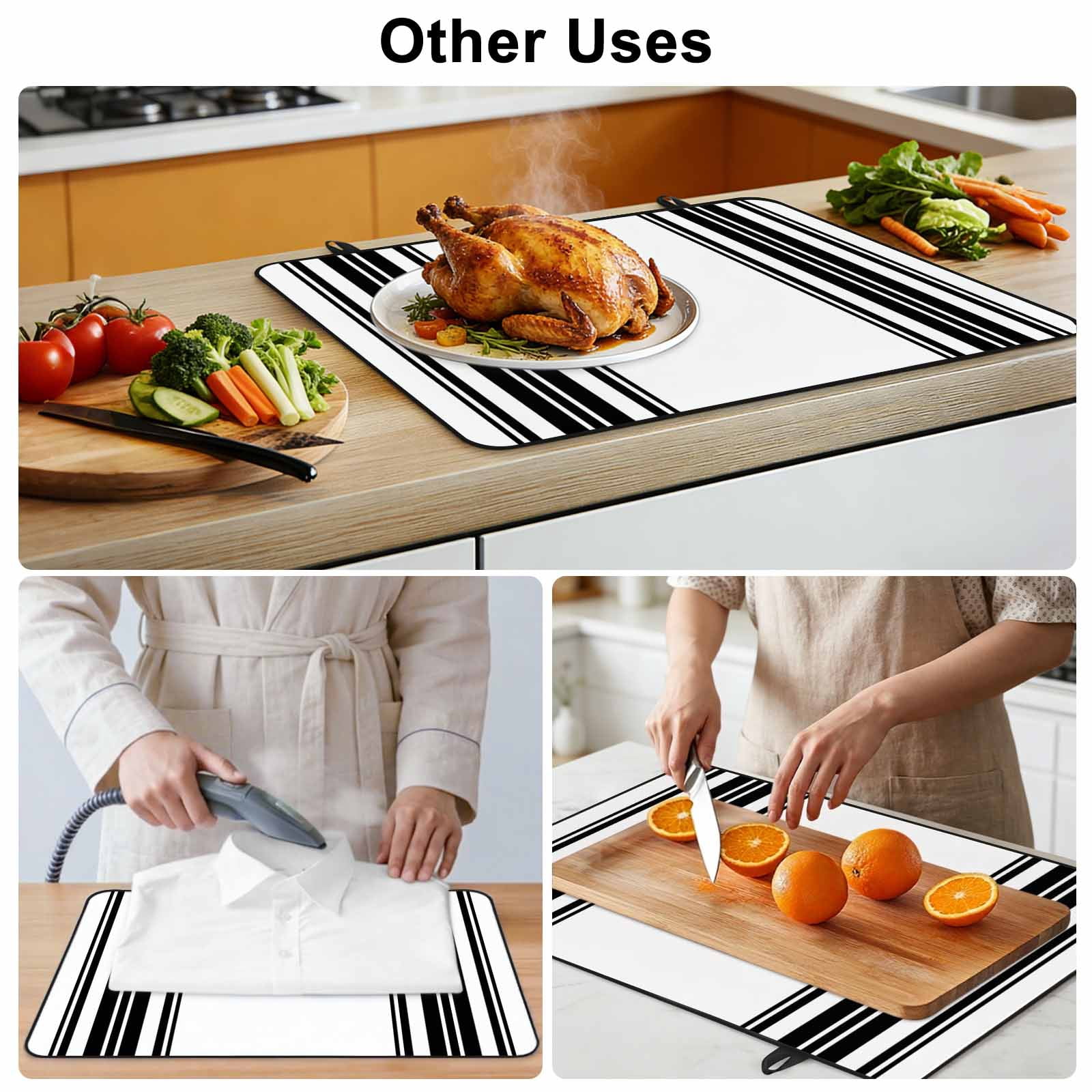 Black Striped Stove Top Cover for Electric Stove, Heat-proof & Non Slip Glass Top Stove Cover Protector, Modern White Striped Abstract Art Aesthetics Kitchen Flat Cooktop Rubber Mat 31x24 Inches