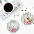thumbnail image 4 of Naloa Vintage Wood with Floral Leather Coasters for Drinks, Durable Drink Coasters 4 Set for Tabletop Protection, Luxurious Home Décor and Housewarming Gift ( {designName})Octagon, 4 of 6