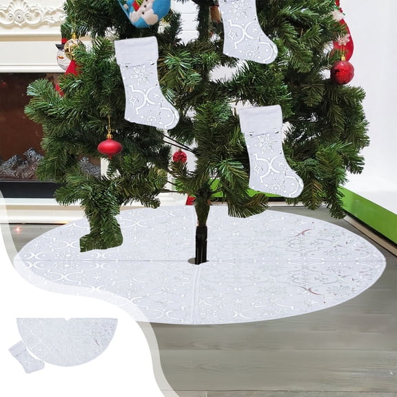 35in Christmas Tree Skirt and Matching Sock Set – Tree Bottom Decoration with Cut Slits, Elegant Holiday Decor for Christmas Parties, Living Room, Bedroom, and More