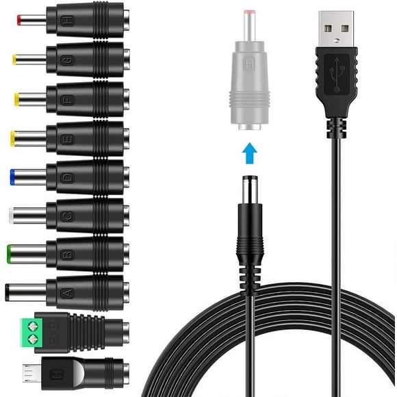USB to DC Power Cable,PChero 10 in 1 Universal USB to DC Jack Charging Cable Power Cord with 10 Interchangeable Plugs