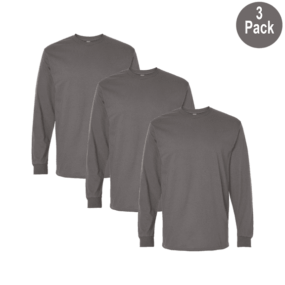 Gildan Men's Crew Neck Long Sleeve T-Shirt, Heavy Cotton Classic Fit Bulk Tee, Charcoal, S, 3 Pack